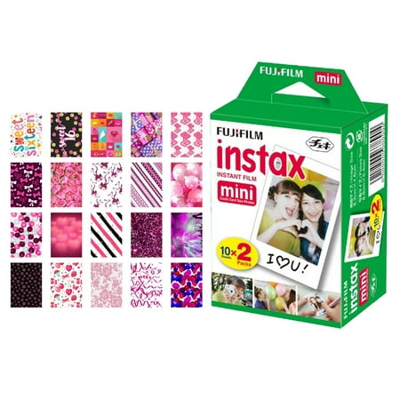 Image of Fujifilm instax Mini Instant Film (20 Exposures) + 20 Sticker Frames for Fuji Instax Prints Sweet 16 Package