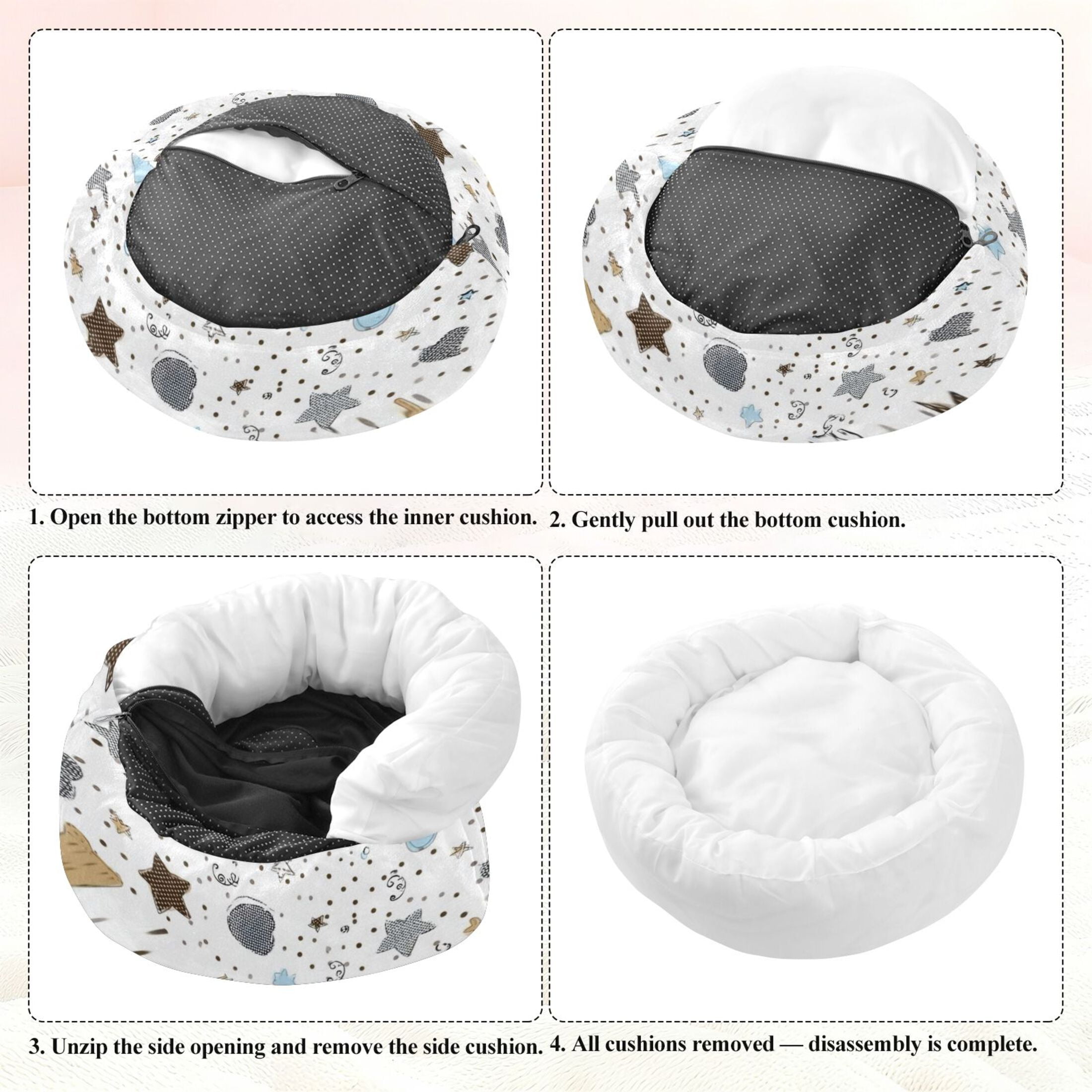 Iauyy Pet Couch Donut Cat Bed for Indoor Cats/Small Dogs Washable & Machine with Non-slip Bottom Calming Cat Furniture, The Grey Stars (S)