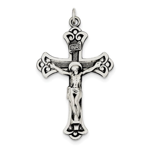Sterling Silver Antiqued Crucifix Pendant - Measures 54x31mm Wide