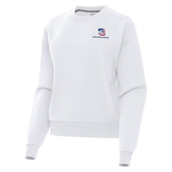 Women's-Antigua  White Austin Dillon Victory Crewneck Pullover Sweatshirt