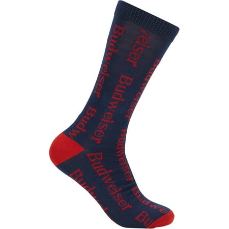 Budweiser Logo Print - Beer Novelty Fun Crew Socks Gift for Men - One Size Fits All, Navy
