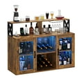 thumbnail image 3 of Rustic Wood LED Bar Cabinet with Charging Station and Stemware Rack, Freestanding Coffee Wine Liquor Storage Credenza with Adjustable Shelving, Home Kitchen Living Room Furniture, Black Gray, 3 of 7
