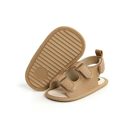 

SIMANLAN Infant Flat Sandal Magic Tape Crib Shoes Beach Sandals Baby Cute Summer Shoe Newborn Prewalker Slippers Khaki 6C