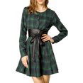 thumbnail image 1 of Allegra K Women's Plaids Print Long Sleeves Belted A-Line Casual Shirt Dress, 1 of 7