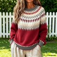 thumbnail image 2 of Plus Size Sweaters for Women Fair Isle Knit Long Sleeve Crew Neck Pullover Vintage Geometric Loose Fit Casual Fall Winter Sweater Tops, 2 of 5