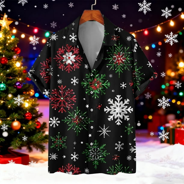 Blusa y camisa de manga corta con cuello vuelto para hombre Camisa de manga corta con estampado navideño para hombre Tops casuales con cuello vuelto Camisa Blusa Tops para hombre