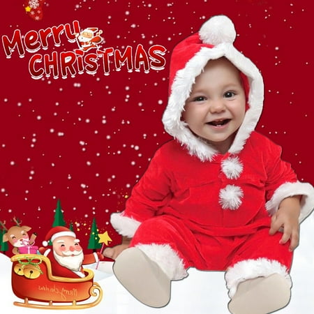 

Augper Onesies For Baby Girl Toddler Costume Fall Winter Clearance Infant Baby Boys Girls Christmas Solid Hoodie Fleece Romper Jumpsuit Red