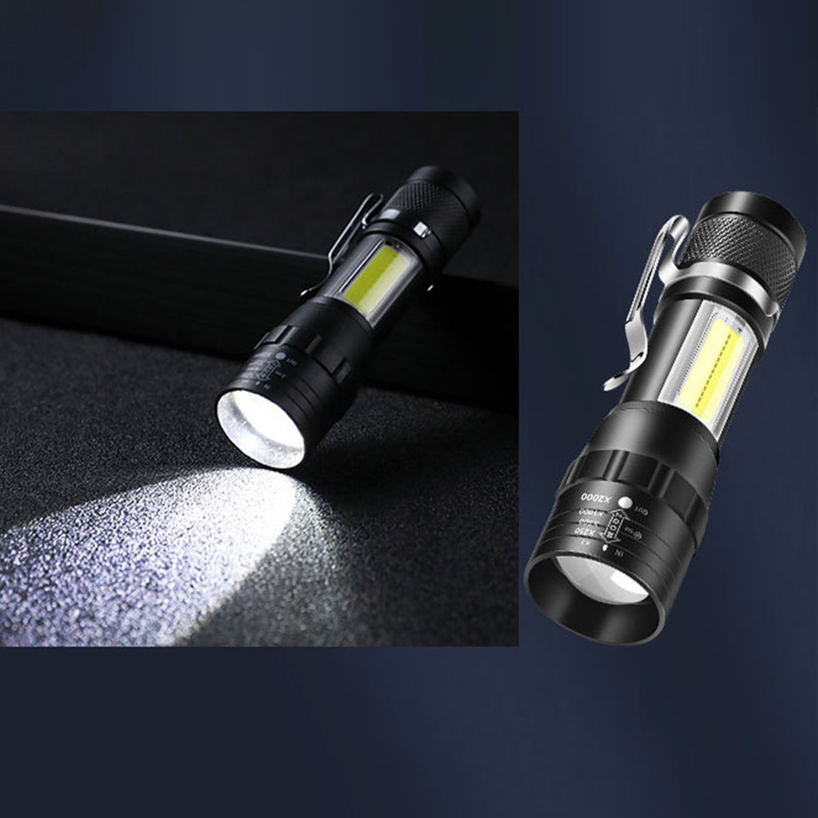 Ikohbadg Mini Small Pocket LED Flashlight, USB Rechargeable Flashlight 4 Modes, Bright LED Handheld Flashlight with COB Side Lights Portable Flashlights for Camping, Hiking, Emergency and Daily Use