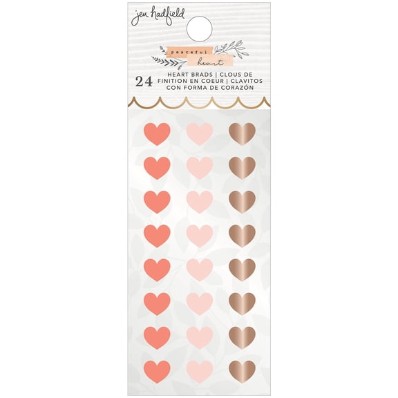 Jen Hadfield Peaceful Heart Brads 24/Pkg-Hearts