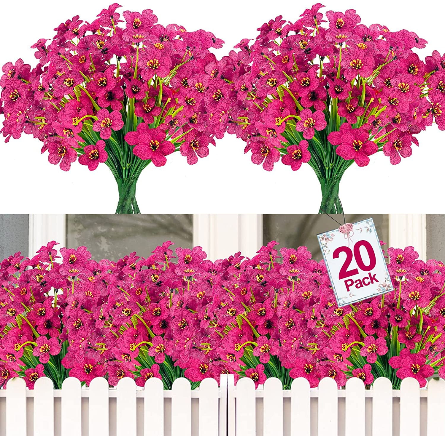 Morttic 20 Bundles Silk Flowers Spring Outdoor Artificial Flowers UV