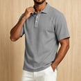 thumbnail image 6 of Fabrcox Men's Polo Shirts Short Sleeve Collared Henley Linen Shirt Men Breathable Relaxed Fit Outdoor Vacation Athletic Golf Shirts Men Gray L, 6 of 8