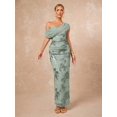 thumbnail image 4 of Womens Elegant Sage Green One-Shoulder Maxi Dress with Floral Sequin, 4 of 7