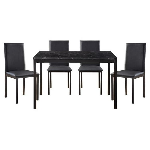 Pemberly Row 5-Piece Transitional Metal Dining Set in Black