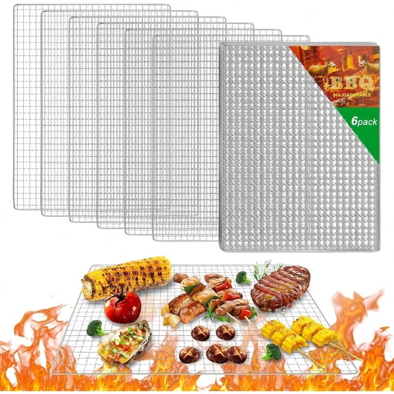 Grill Topper, 6 Pcs Disposable Grill Grates, 11.8 X 15.7 Inch Baking Rack Replacement, BBQ Accessories for Outdoor Smoker Grills