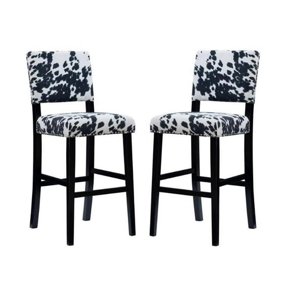 Home Square 2 Piece Cow Print Wood Bar Stool Set in Black