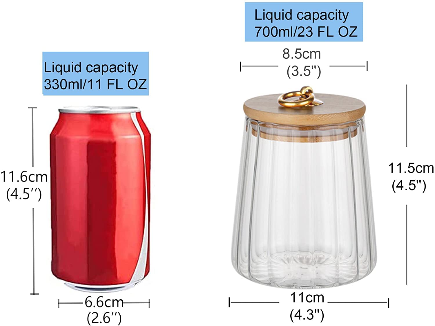 Glass Coffee Canister Airtight Container, Petal Design Storage Jar with Bamboo Lid and Metal Handle, 700ml Capacity, Clear