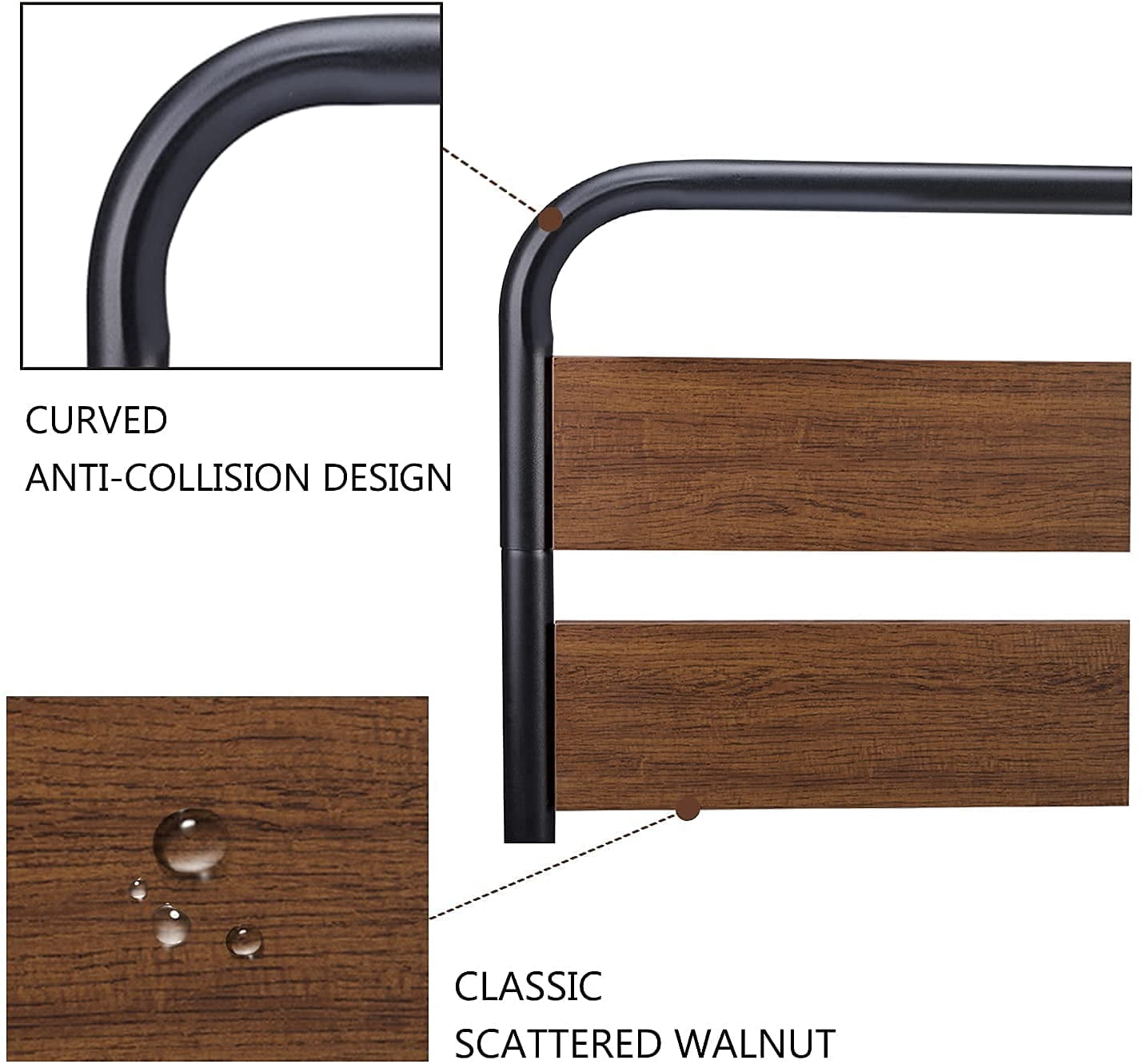 Allewie Walnut Full Size Metal Bed with Wooden Headboard & Footboard, Heavy Duty Platform Frame with Under-Bed Storage
