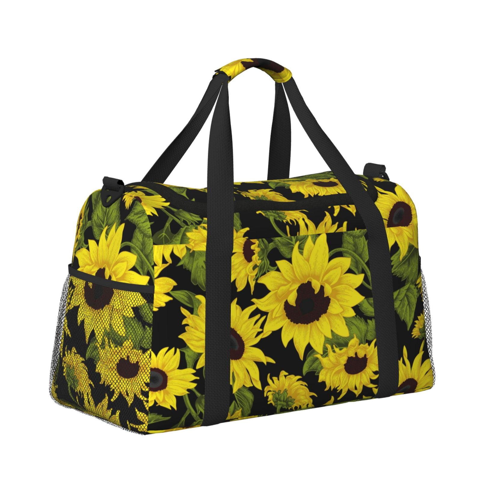 Picia Sunflowers In Vintage Print Travel Duffle Bag,Weekender Bags for Women with Shoe Compartment, Gym Duffel Bag with Wet Pocket, Hospital Bags for Labor and Delivery