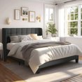 thumbnail image 1 of Bed Frame with Large Platform Upholstered in Fabric, Square-stitched Headboard and Wooden Slats, Box-loaded Options, Dark Grey My Lux Decor Round, 1 of 6