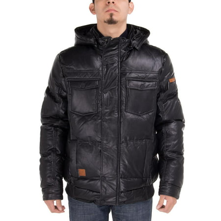 Luciano Natazzi Men's Puffer Coat Tec Removable Hooded Bomber Down Jacket Black