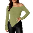 thumbnail image 2 of Ashirexll Womens Long Sleeve T Shirts Winter Tops for Women Off Shoulder Slim Pullover with Slanted Collar Irregular Hem, 2 of 7