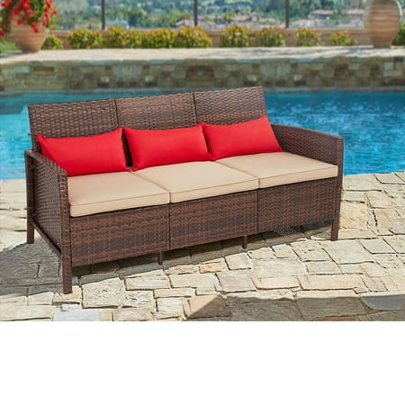 Easy Backyard Patio Ideas Suncrown Outdoor Furniture Patio Sofa Couch (Seats 3) Garden, Backyard, Porch or Pool | All-Weather Wicker with Thick Cushions | Modern Open-Back Weaving | Easy to Assemble ()