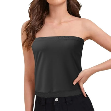 

koaiezne Women Summer Casual Solid Color Lace Paneled Bandeau Top Foam Bra Top Top