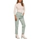 thumbnail image 2 of Pantalones de tartán a cuadros para mujer INSPIRE CHIC, elásticos, de cintura alta, rectos y largos, talla M, verde claro, 2 of 5