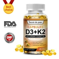 Secret De Peau Vitamins D3 K2 Capsules, boosting Calcium Absorption, Supports Heart & Joint Health, Immune Support (Non GMO, Gluten Free), 120 Pcs