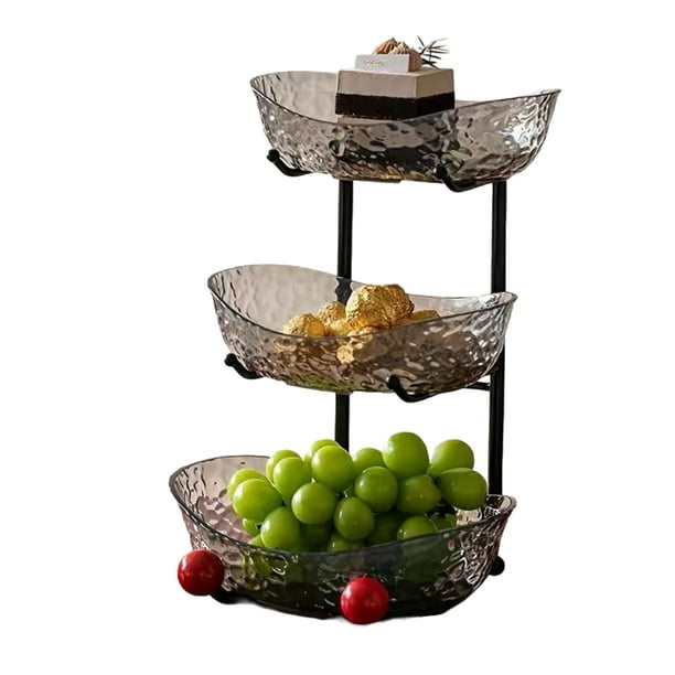 Naiovety Frutero de niveles, cuenco grande de plástico de tres capas para frutas y verduras, Yuanbao Mostrada Color gris de 3 cuadrículas