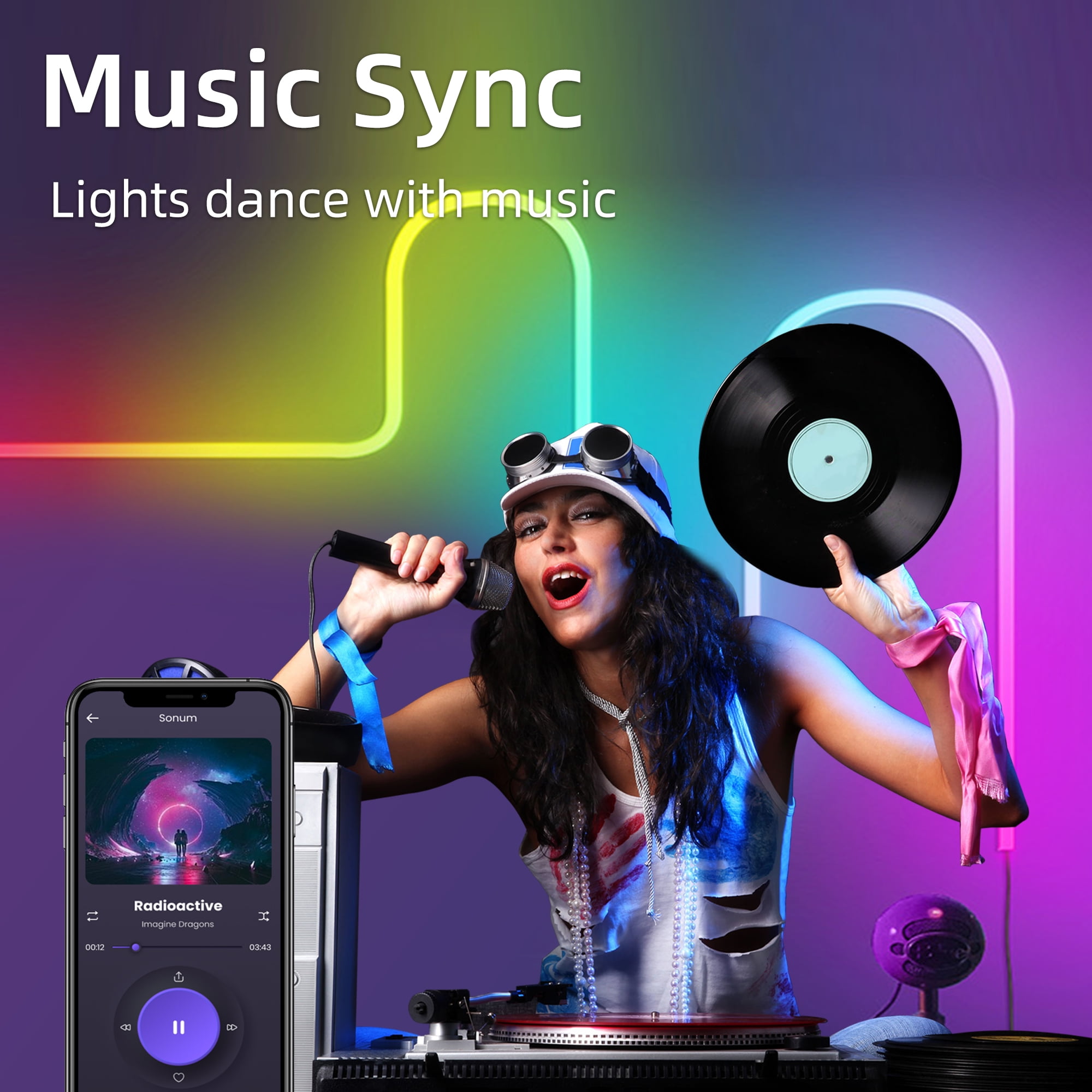 DAYBETTER 16.4ft LED Neon Rope Lights Music Sync,20Key Remote/APP Control,DIY Design,IP67 Waterproof LED Strip Lights for Bedroom Living Gaming Room Outdoor Decor