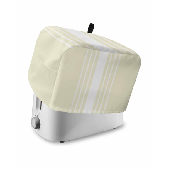 Cream White Stripe Toaster Cover 2 Slice, Small Kitchen Appliance Covers, Modern Rustic Vertical Striped Toaster Oven Cover with Loop, Bread Machine Cover Polyester Dust Cover Protection