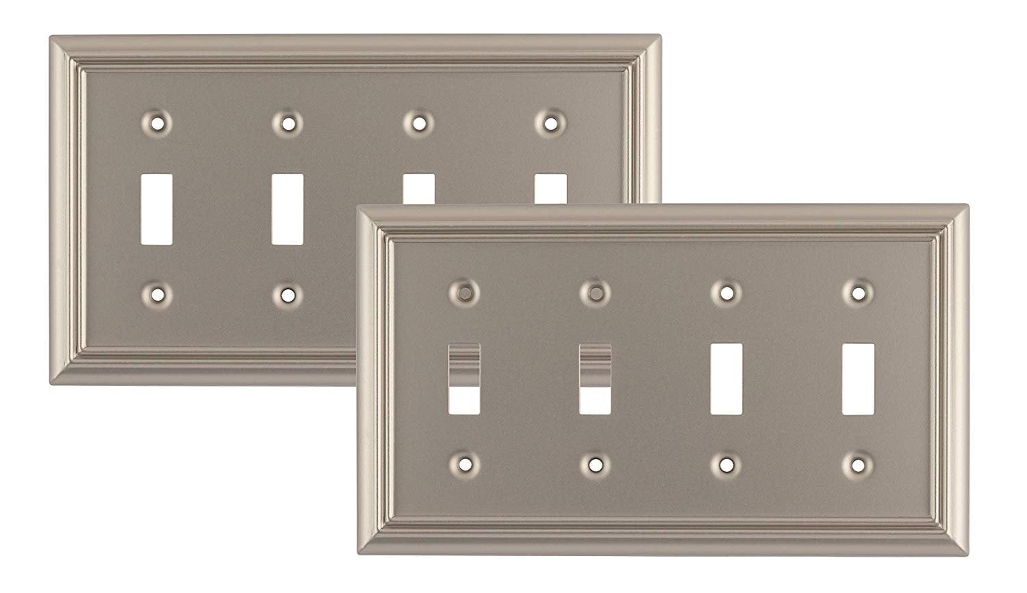 Pack of 2 Wall Plate Outlet Switch Covers by SleekLighting Decorative Satin Nickel Variety