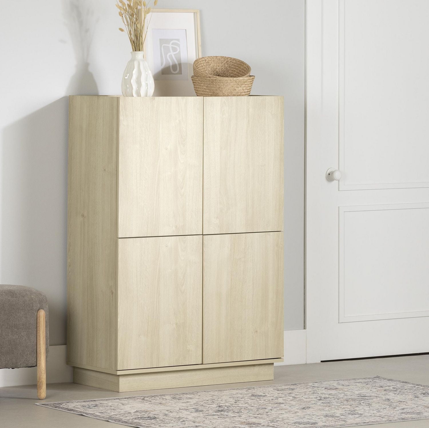 South Shore Liora 4-Door Bookcase with Shelves, in Bleached Oak