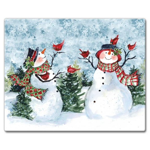 CounterArt "Watercolor Snowman" 3mm Heat Tolerant Glass Cutting Board 15" by 12"