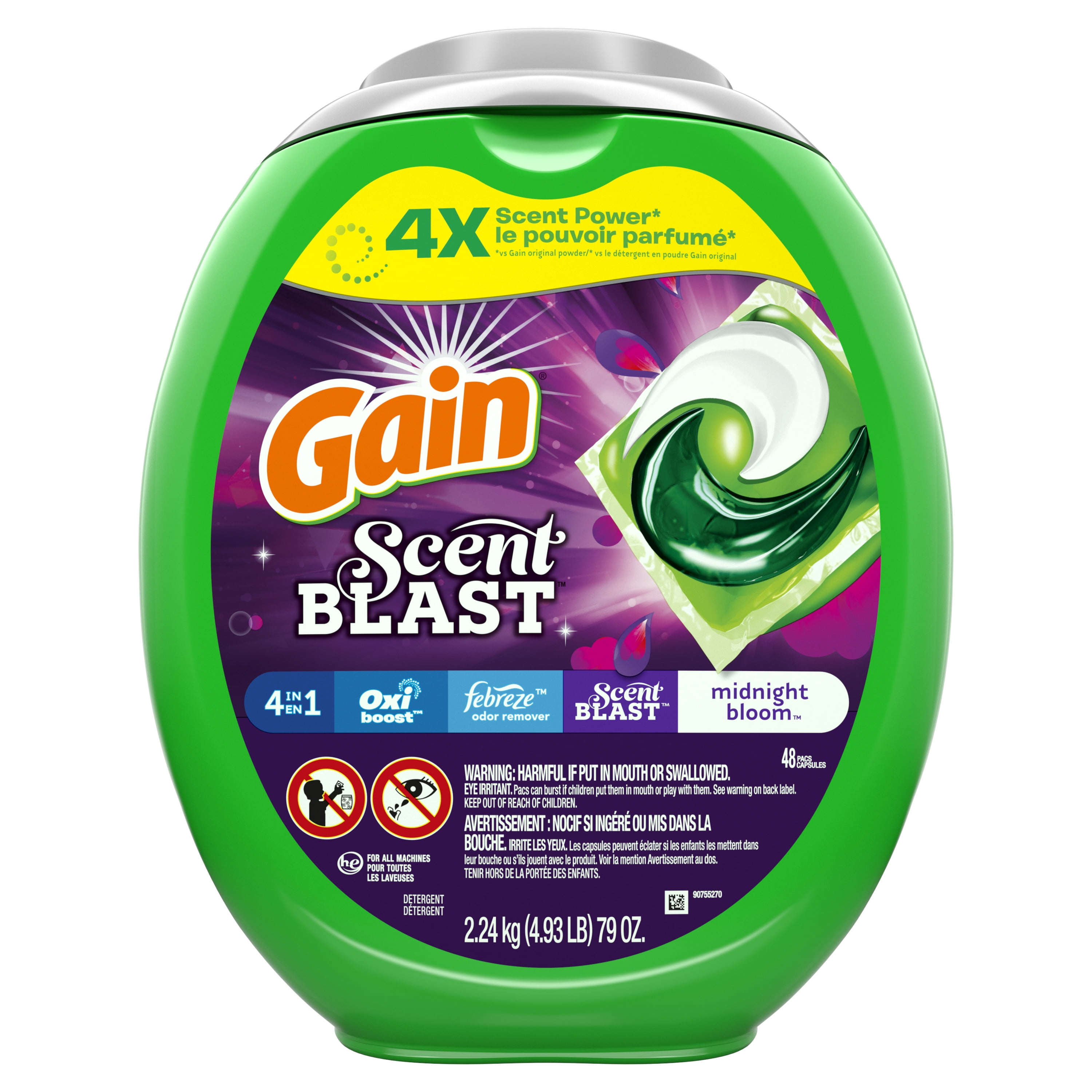 Gain flings! Blast Liquid Laundry Detergent Pacs Designed for Large Loads, Midnight Bloom, 48