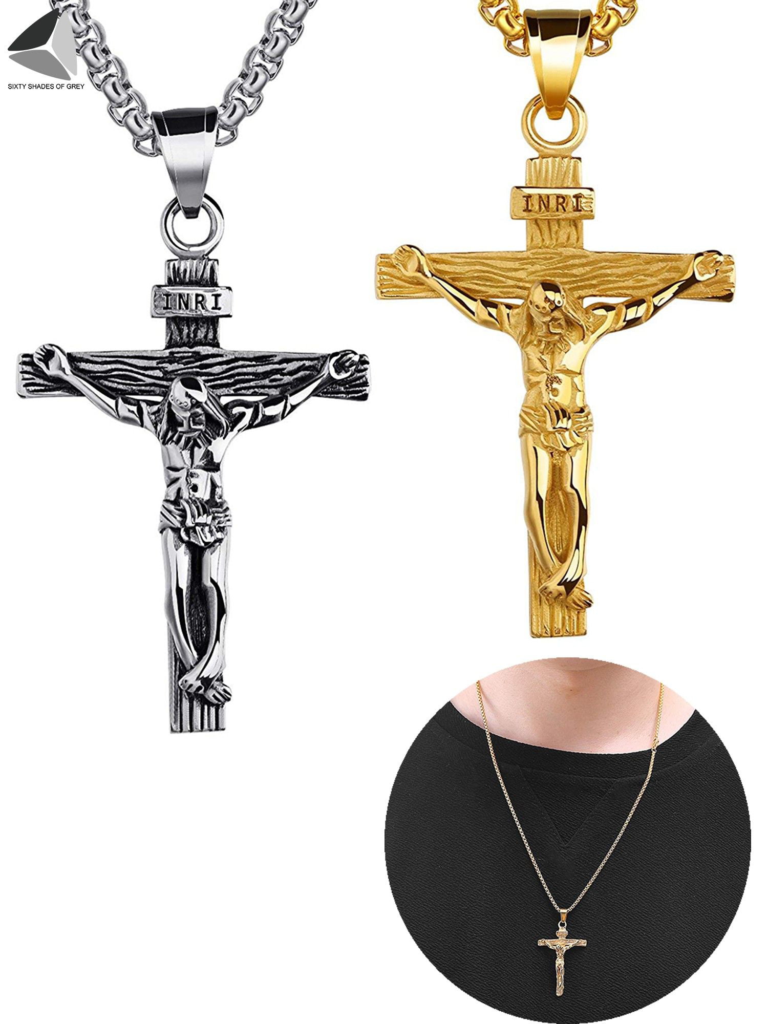 1 Set Necklace Curb Link Chain Cross crucifix Pendant Silver Gold Black Colour 