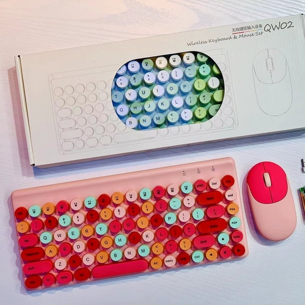 Teclado colorido inalámbrico de 86 teclas Kit de ratón de 3 teclas Accesorios para PC de escritorio (rosa) Tmvgtek Para estrenar