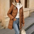 thumbnail image 6 of Womens Sherpa Lined Puffer Jacket Hooded Wave Quilted Full Zip Mid Length Padded with Poecets Warm Fall Winter Casual Outerwear, 6 of 9