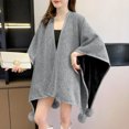 thumbnail image 5 of Zpanxa Winter Coats for Women Poncho Cape with Pom-pom Trim Casual Warm Wrap Gray Free Size, 5 of 5