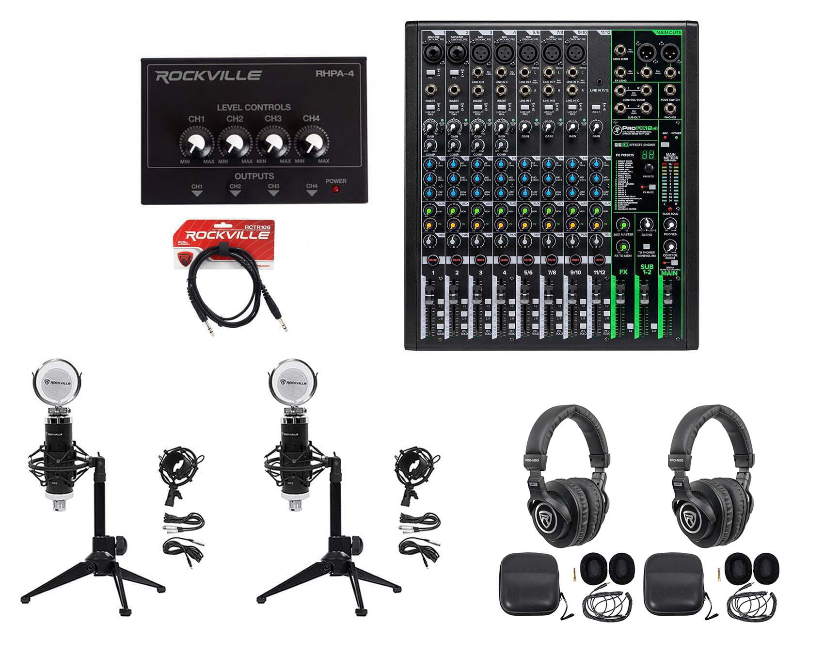 2Person Podcast Podcasting Recording Kit w/Mackie ProFX12 v3 Mixer