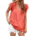 thumbnail image 1 of Sunloudy, camisetas de manga con volantes para mujer, camisetas informales de vendaje sueltas de verano de Color sólido, blusa, ropa de calle Sunloudy  moda, 1 of 10