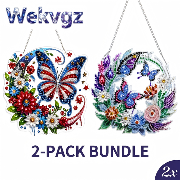 2 Pack Diamond Art Craft Hanging Kits Single Sided 5D Painting Butterfly Bead Kit For Adults Ornament for Living Room Bedroom Style 3