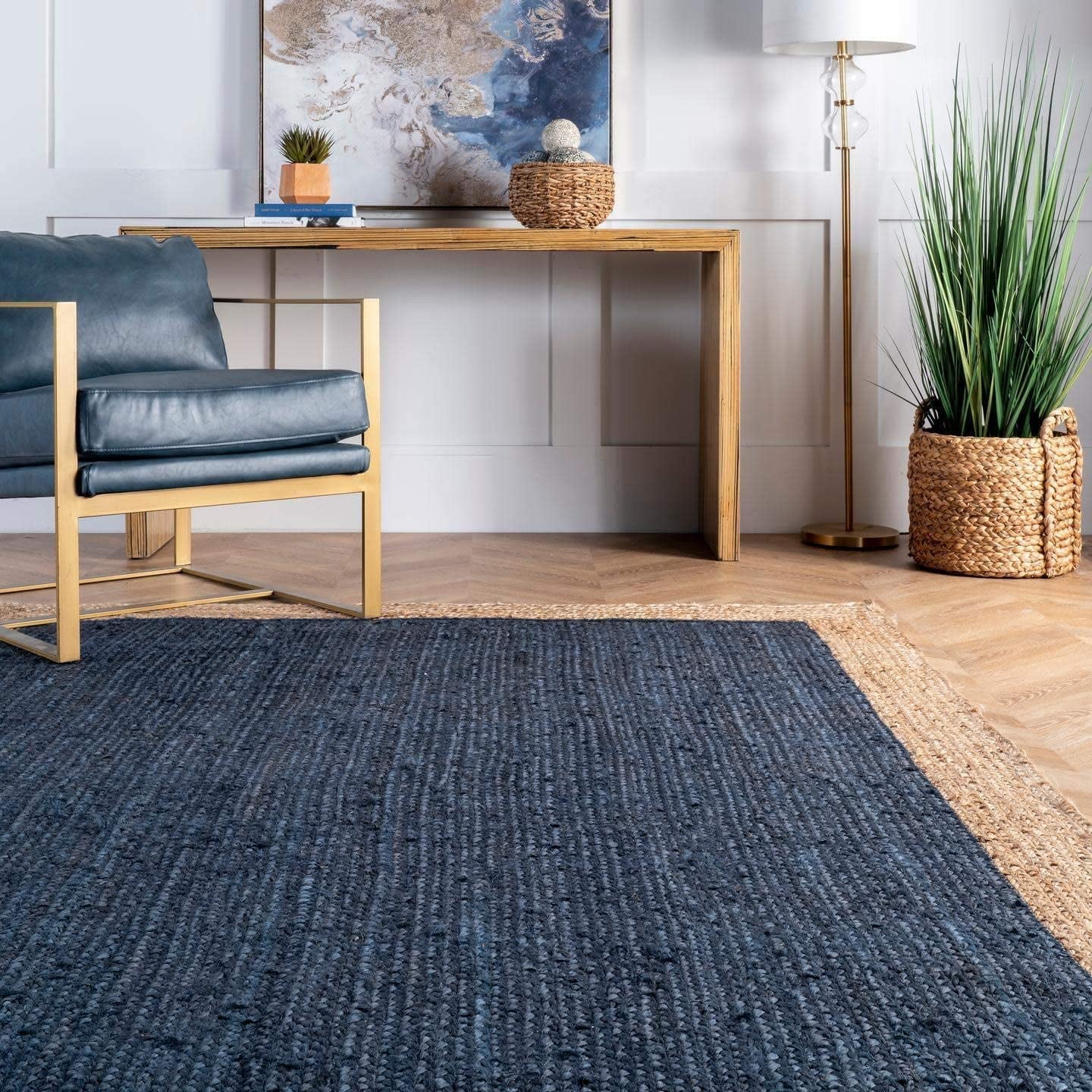 Agro Richer Blue DyeNatural Jute Border Area Rugs for Living, Carpet for Kitchen outdoor & Indoor (3x6" Feet)