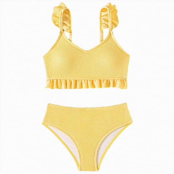 Hessimy Girls Bathing Suit Color Block Bikini Sets Girls 2 Piece Swimsuit Adjustable Straps Girl Swimsuit,Girl Swimsuit,Stylish Look(Yellow,13-14 Years)