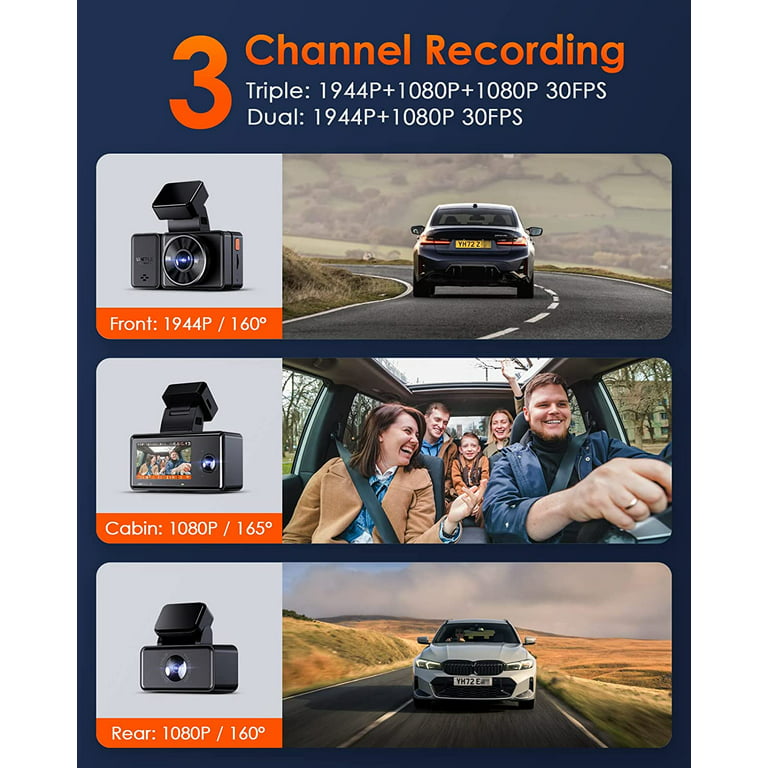 Vantrue E3 2.5K 3 Channel Front and Rear Inside Dash Cam, 3 Way WiFi GPS Dash Camera for Car, 1944P+1080P+1080P, Voice Control, IR Night Vision, 24hrs