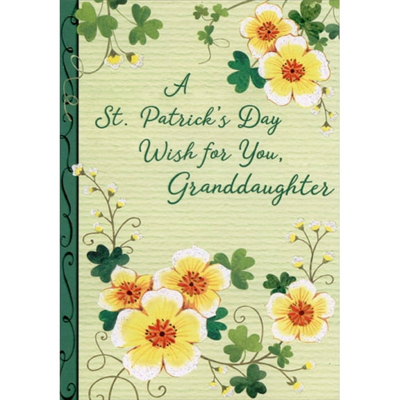 Designer Greetings White Trimmed Yellow Flowers St. Patrick's Day Card for Granddaughter