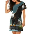 thumbnail image 2 of Easygdp Chemise de Nuit à Manches Courtes pour Femmes, Motif Aigle Chauve, Décontractée, 2 of 6