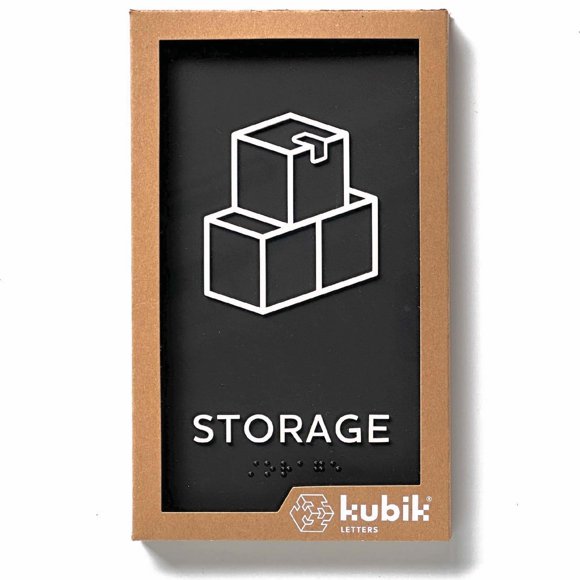 Kubik Letters Storage Sign, ADA Compliant Modern Design Door Sign with Grade 2 Braille for Storage Private Area with 3M Double Sided Tape
