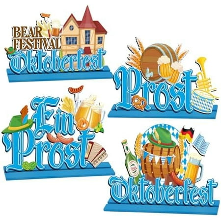 Oktoberfest Party Table Decorations - 4PCS Oktoberfest Wooden Table Centerpieces Decoration for German Bavarian Beer Theme Wooden Sign Decor Baby Shower Supplies